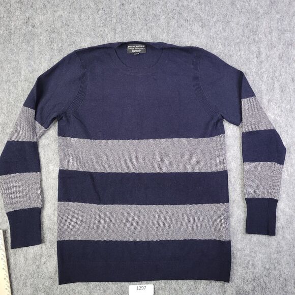 Banana Republic Sweater Men M Blue Gray Merino Wool Cashmere Blend Stripped - Picture 1 of 7